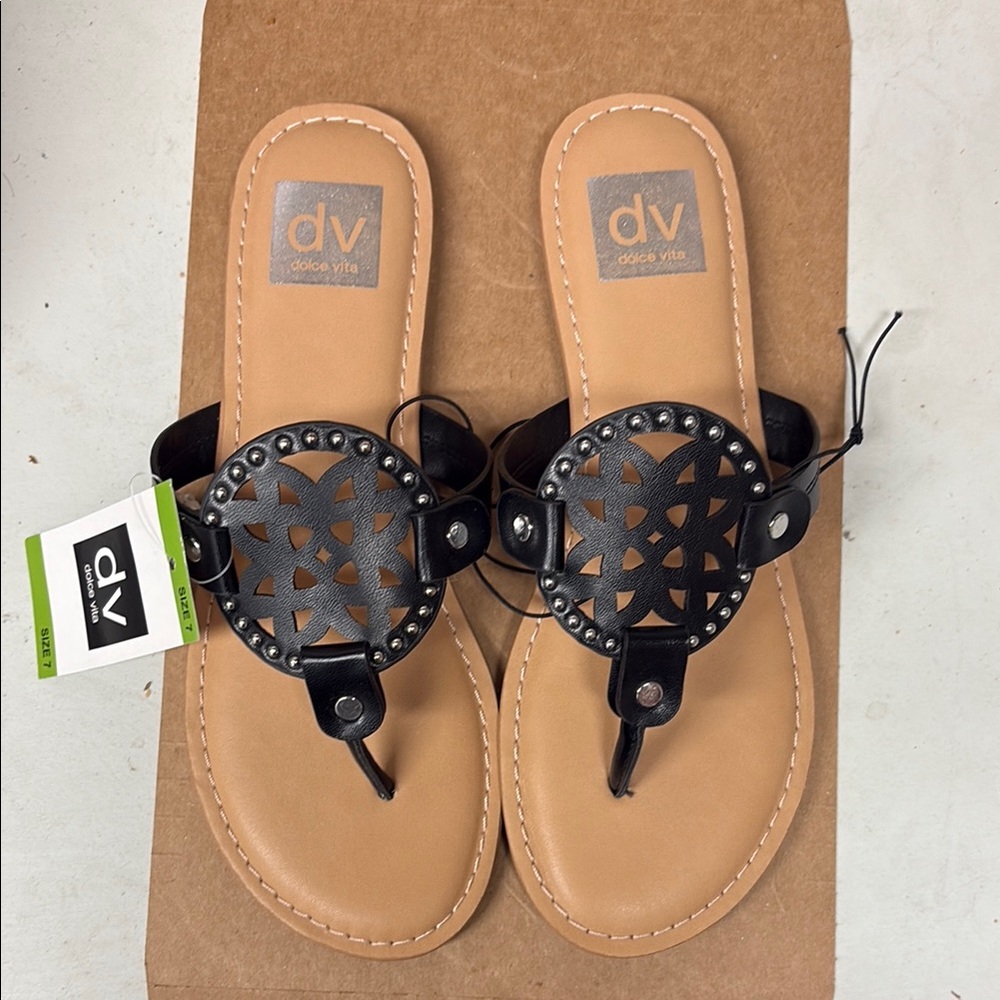 DV Dolce Vita Black and Tan thong Sandals